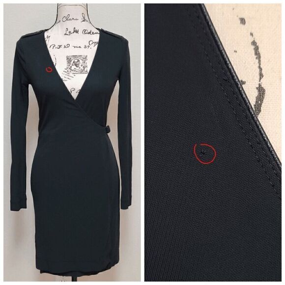 BANANA REPUBLIC Black Stretch Long Sleeve Belted Wrap Dress Size XS - Picture 12 of 15